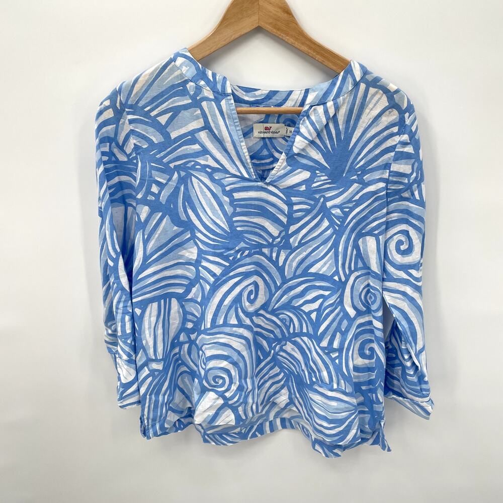Vineyard Vines Nautilus Shell Print Linen Blend Tunic Top // XS